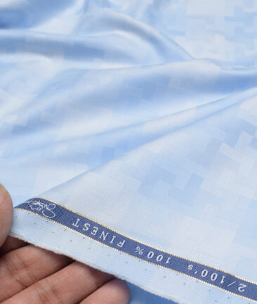 Vercelli Italy 2 Ply 100's Supima Cotton Self Design Shirting Fabric (Light Blue)