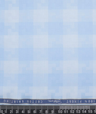 Vercelli Italy 2 Ply 100's Supima Cotton Self Design Shirting Fabric (Light Blue)