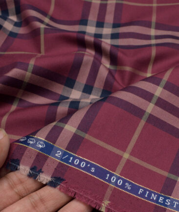 Vercelli Italy 2 Ply 100's Supima Cotton Checks Shirting Fabric (Maroon)