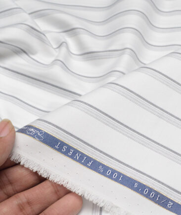 Vercelli Italy 2 Ply 100's Supima Cotton Striped Shirting Fabric (White & Black)