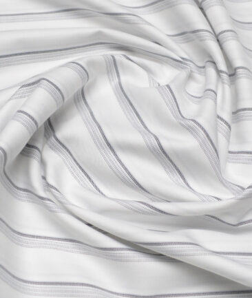 Vercelli Italy 2 Ply 100's Supima Cotton Striped Shirting Fabric (White & Black)