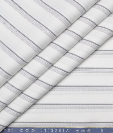 Vercelli Italy 2 Ply 100's Supima Cotton Striped Shirting Fabric (White & Black)