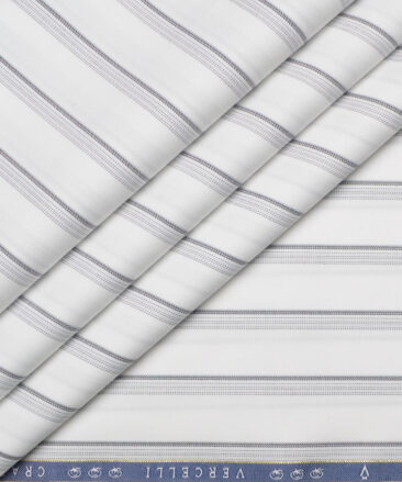 Vercelli Italy 2 Ply 100's Supima Cotton Striped Shirting Fabric (White & Black)