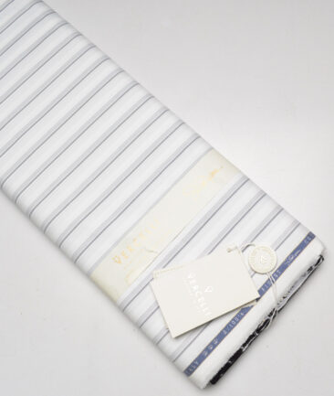 Vercelli Italy 2 Ply 100's Supima Cotton Striped Shirting Fabric (White & Black)