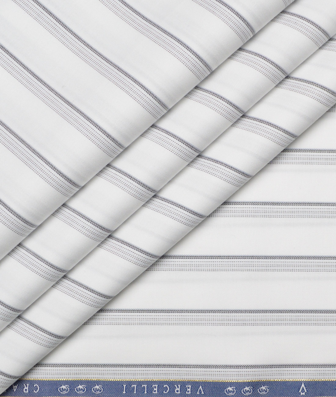 Vercelli Italy 2 Ply 100's Supima Cotton Striped Shirting Fabric (White & Black) Vercelli Italy 2 Ply 100's Supima Cotton Striped Shirting Fabric (White & Black)