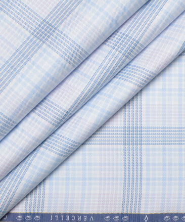 Vercelli Italy 2 Ply 100's Supima Cotton Checks Shirting Fabric (White & Blue)