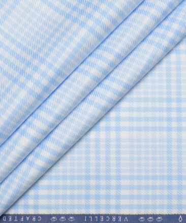 Vercelli Italy 2 Ply 100's Supima Cotton Checks Shirting Fabric (White & Blue)