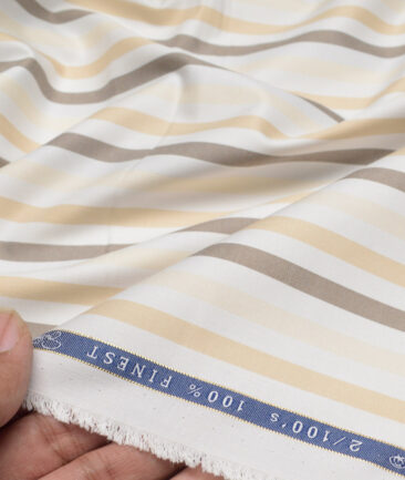 Vercelli Italy 2 Ply 100's Supima Cotton Striped Shirting Fabric (White & Brown)