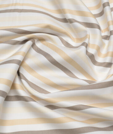 Vercelli Italy 2 Ply 100's Supima Cotton Striped Shirting Fabric (White & Brown)