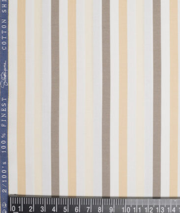 Vercelli Italy 2 Ply 100's Supima Cotton Striped Shirting Fabric (White & Brown)
