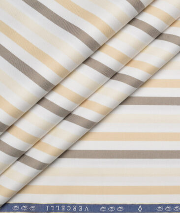 Vercelli Italy 2 Ply 100's Supima Cotton Striped Shirting Fabric (White & Brown)