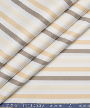 Vercelli Italy 2 Ply 100's Supima Cotton Striped Shirting Fabric (White & Brown)