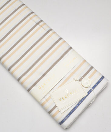 Vercelli Italy 2 Ply 100's Supima Cotton Striped Shirting Fabric (White & Brown)