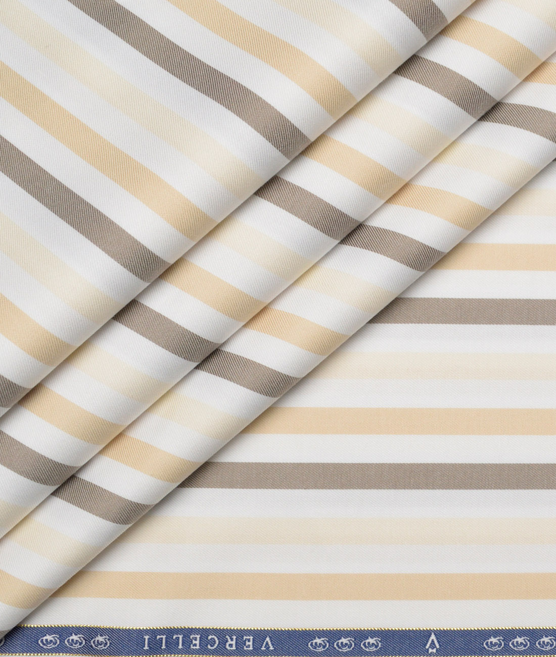 Vercelli Italy 2 Ply 100's Supima Cotton Striped Shirting Fabric (White & Brown) Vercelli Italy 2 Ply 100's Supima Cotton Striped Shirting Fabric (White & Brown)