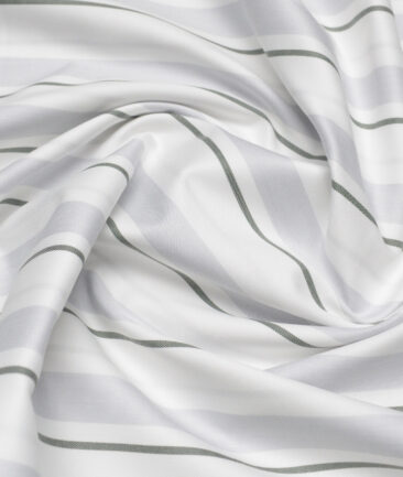 Vercelli Italy 2 Ply 100's Supima Cotton Striped Shirting Fabric (White & Green)