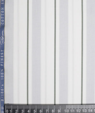 Vercelli Italy 2 Ply 100's Supima Cotton Striped Shirting Fabric (White & Green)