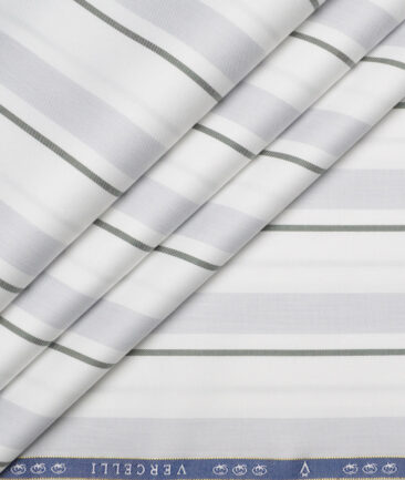 Vercelli Italy 2 Ply 100's Supima Cotton Striped Shirting Fabric (White & Green)