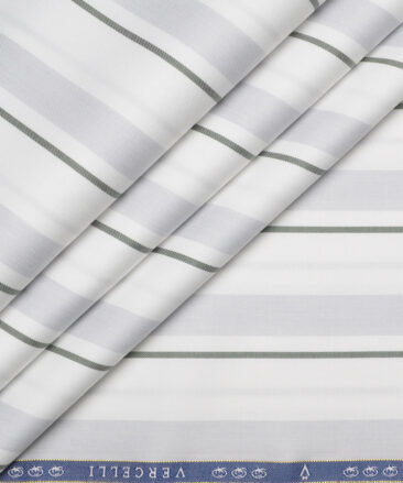 Vercelli Italy 2 Ply 100's Supima Cotton Striped Shirting Fabric (White & Green)