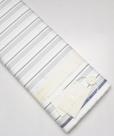 Vercelli Italy 2 Ply 100's Supima Cotton Striped Shirting Fabric (White & Green)