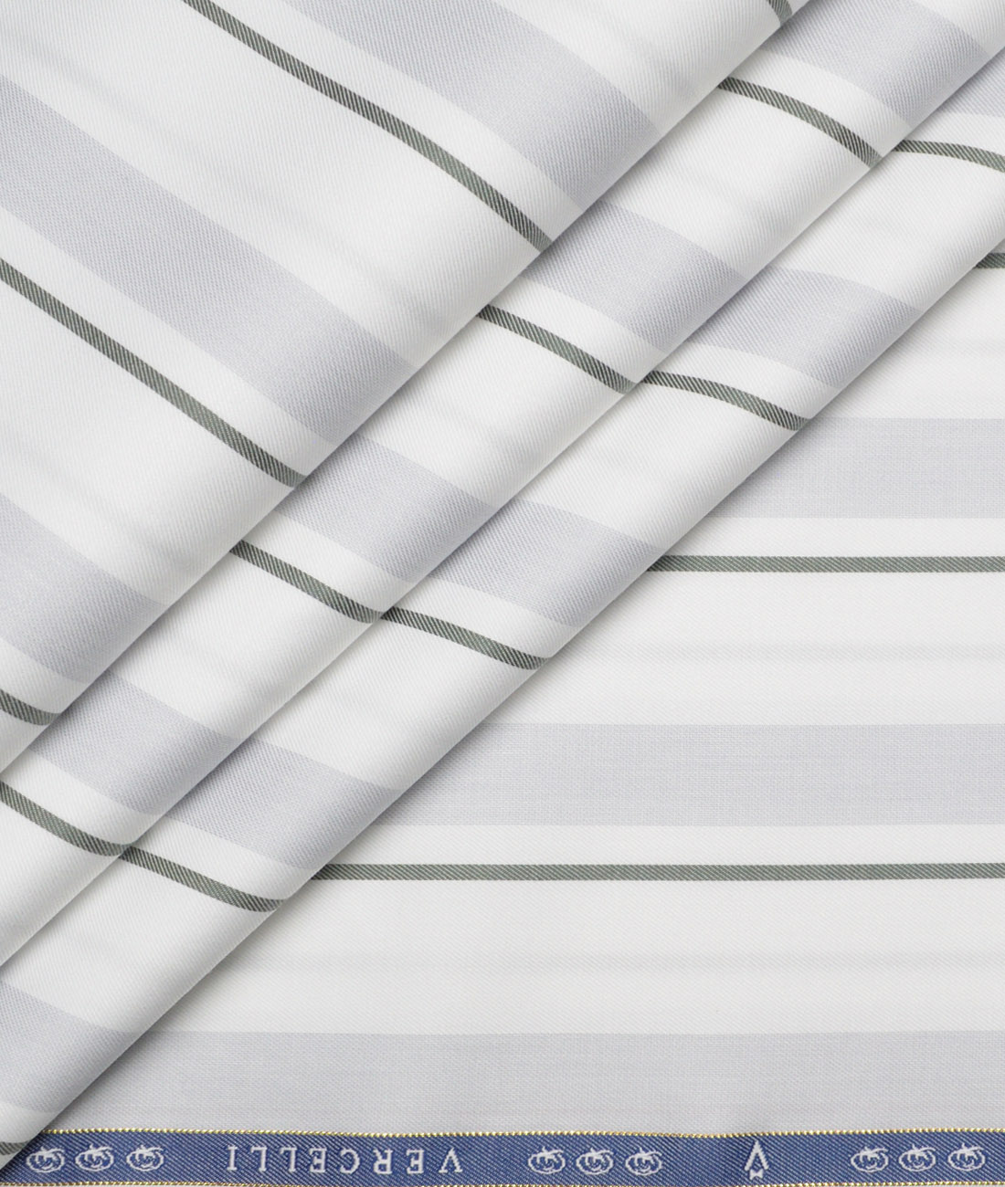 Vercelli Italy 2 Ply 100's Supima Cotton Striped Shirting Fabric (White & Green) Vercelli Italy 2 Ply 100's Supima Cotton Striped Shirting Fabric (White & Green)