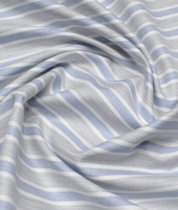 Vercelli Italy 2 Ply 100's Supima Cotton Striped Shirting Fabric (Grey & Blue)
