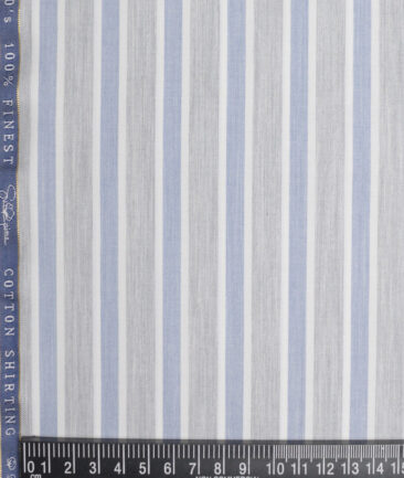 Vercelli Italy 2 Ply 100's Supima Cotton Striped Shirting Fabric (Grey & Blue)