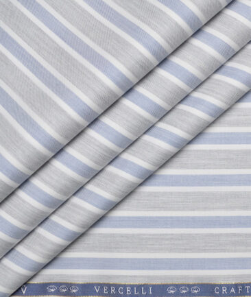 Vercelli Italy 2 Ply 100's Supima Cotton Striped Shirting Fabric (Grey & Blue)