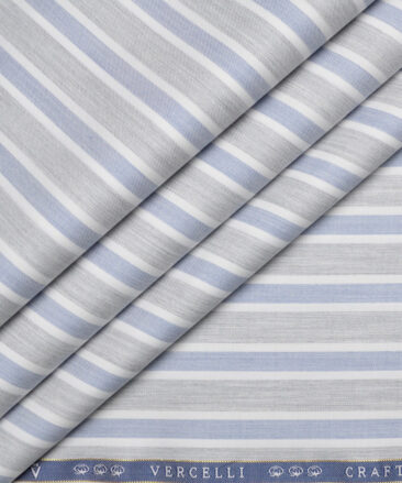Vercelli Italy 2 Ply 100's Supima Cotton Striped Shirting Fabric (Grey & Blue)