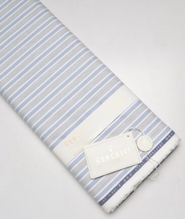 Vercelli Italy 2 Ply 100's Supima Cotton Striped Shirting Fabric (Grey & Blue)