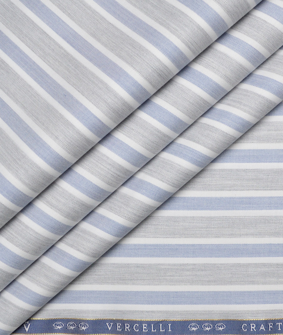 Vercelli Italy 2 Ply 100's Supima Cotton Striped Shirting Fabric (Grey & Blue) Vercelli Italy 2 Ply 100's Supima Cotton Striped Shirting Fabric (Grey & Blue)