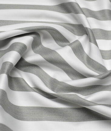 Vercelli Italy 2 Ply 100's Supima Cotton Striped Shirting Fabric (White & Grey)