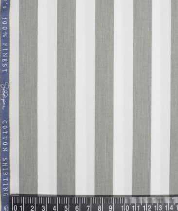 Vercelli Italy 2 Ply 100's Supima Cotton Striped Shirting Fabric (White & Grey)