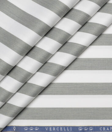 Vercelli Italy 2 Ply 100's Supima Cotton Striped Shirting Fabric (White & Grey)