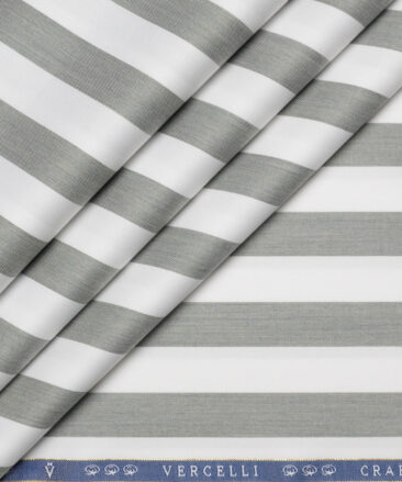 Vercelli Italy 2 Ply 100's Supima Cotton Striped Shirting Fabric (White & Grey)