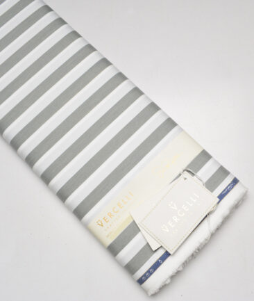 Vercelli Italy 2 Ply 100's Supima Cotton Striped Shirting Fabric (White & Grey)