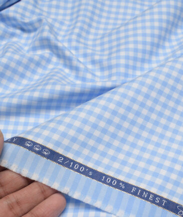 Vercelli Italy 2 Ply 100's Supima Cotton Checks Shirting Fabric (White and Blue)