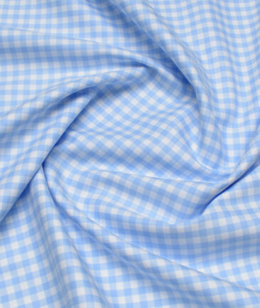 Vercelli Italy 2 Ply 100's Supima Cotton Checks Shirting Fabric (White and Blue)