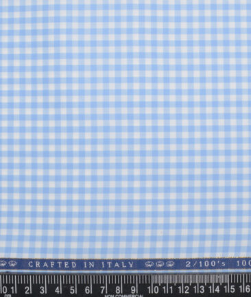 Vercelli Italy 2 Ply 100's Supima Cotton Checks Shirting Fabric (White and Blue)