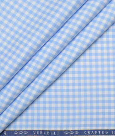 Vercelli Italy 2 Ply 100's Supima Cotton Checks Shirting Fabric (White and Blue)