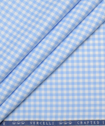 Vercelli Italy 2 Ply 100's Supima Cotton Checks Shirting Fabric (White and Blue)