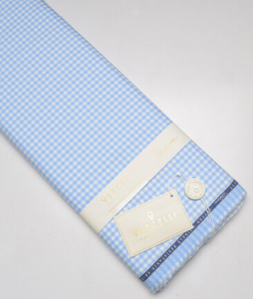 Vercelli Italy 2 Ply 100's Supima Cotton Checks Shirting Fabric (White and Blue)