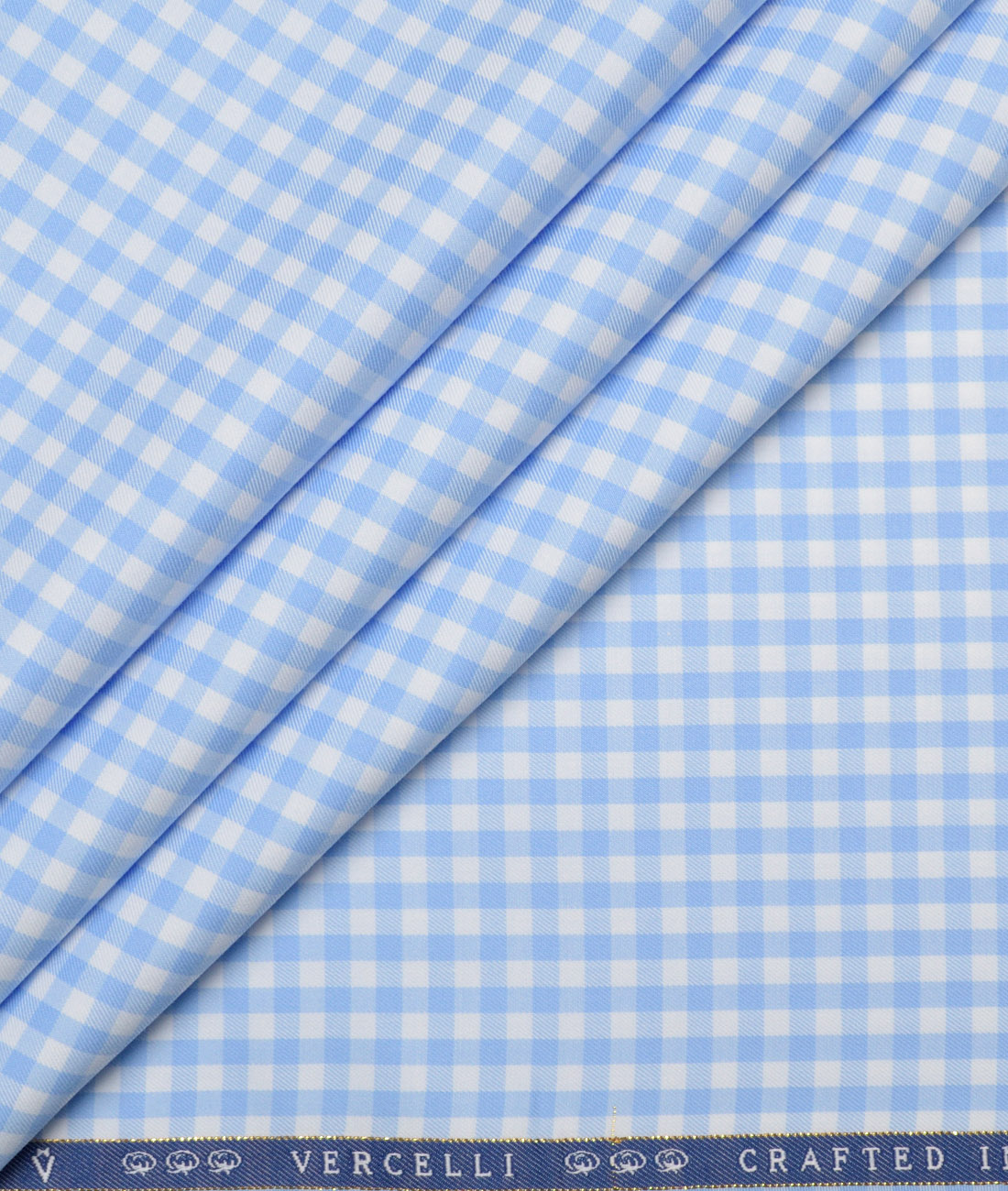 Vercelli Italy 2 Ply 100's Supima Cotton Checks Shirting Fabric (White and Blue) Vercelli Italy 2 Ply 100's Supima Cotton Checks Shirting Fabric (White and Blue)