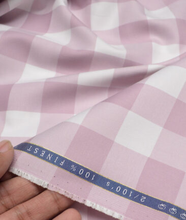 Vercelli Italy 2 Ply 100's Supima Cotton Checks Shirting Fabric (White and Light Mauve)