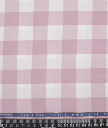 Vercelli Italy 2 Ply 100's Supima Cotton Checks Shirting Fabric (White and Light Mauve)