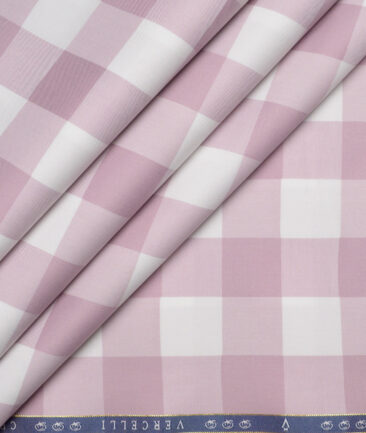 Vercelli Italy 2 Ply 100's Supima Cotton Checks Shirting Fabric (White and Light Mauve)