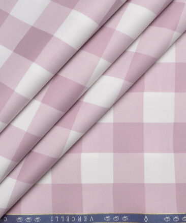 Vercelli Italy 2 Ply 100's Supima Cotton Checks Shirting Fabric (White and Light Mauve)