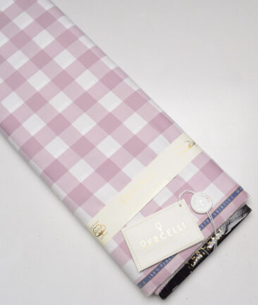 Vercelli Italy 2 Ply 100's Supima Cotton Checks Shirting Fabric (White and Light Mauve)