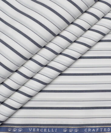 Vercelli Italy 2 Ply 120's Supima Cotton Striped Shirting Fabric (White and Grey)