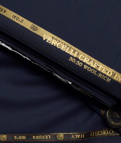 Vercelli Italy Super 160's Checks 50% Merino Wool Suiting Fabric (Dark Blue)