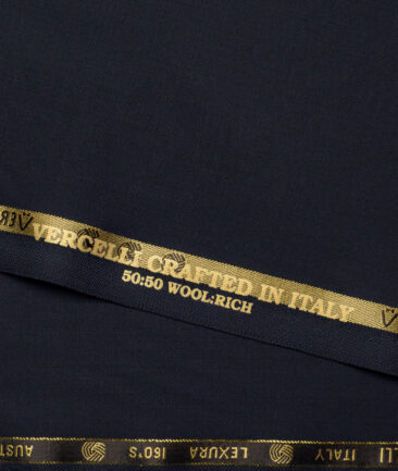 Vercelli Italy Super 160's Solids 50% Merino Wool Suiting Fabric (Dark Navy Blue)